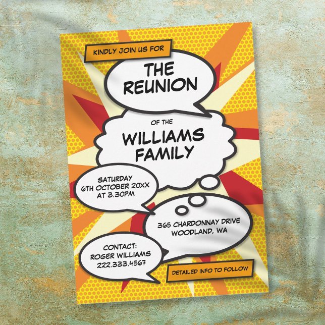 Invitation Réunion, Réunion de famille, Dessin de fête (Reunion, Family Reunion, Party Comic Book Invitation)