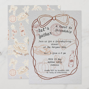 Invitation  "Réunissons-nous" Friendsgiving dessiné à la main