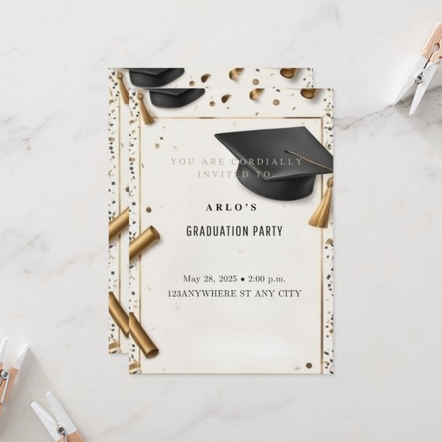 Invitation Réussite intemporelle : Élégante limite de graduat (Devant/Arrière en situation)
