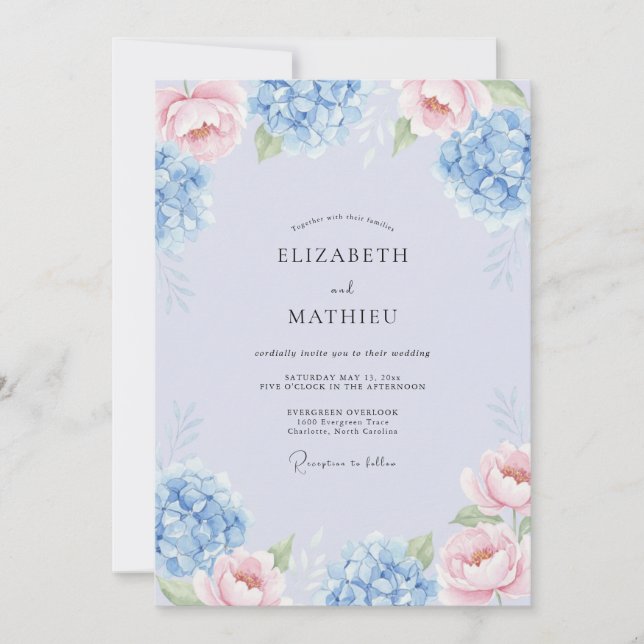 Invitation Rêve Bleu Ciel Mariage Botanique de Printemps (Devant)
