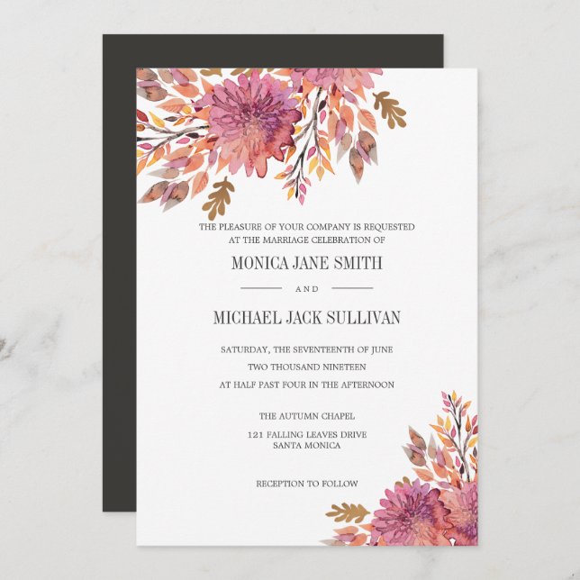 Invitation Rêve d'automne | Mariage élégant (Devant / Derrière)