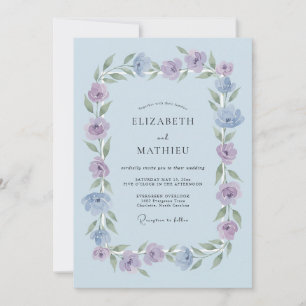 Invitation Rêve de mariage à la fleur bleue poudrée