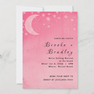 Invitation Rêve de mariage céleste au croissant de lune rose