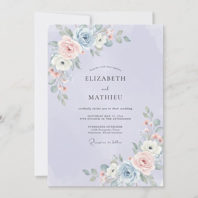 Invitation Rêve de mariage floral bleu pâle (Devant)
