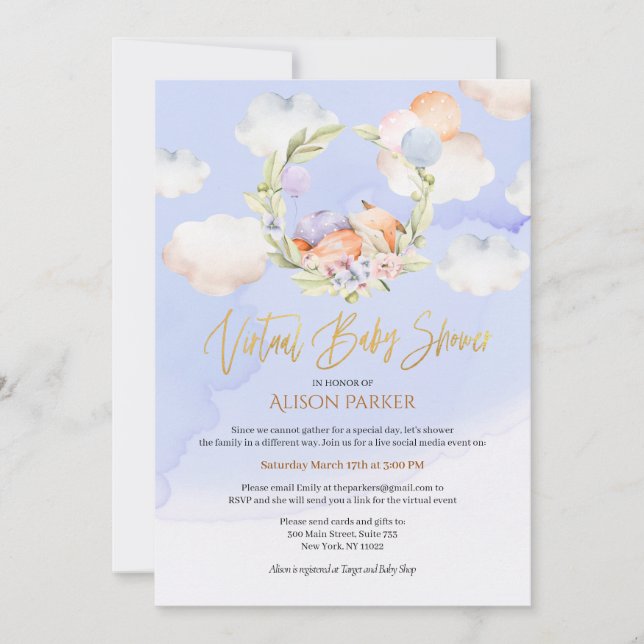 Invitation Rêve du ciel bleu de Woodland Fox | Baby shower vi (Devant)