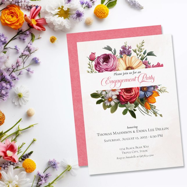 Invitation Rêve rose pétale Aquarelle Partie d'engagement (Créateur téléchargé)