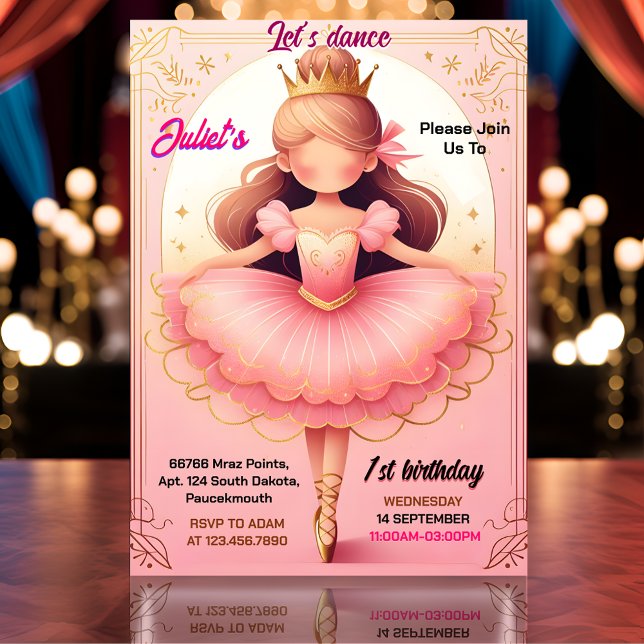 Invitation rêve rose Tutu chic filles Ballerina 1er anniversa (Créateur téléchargé)