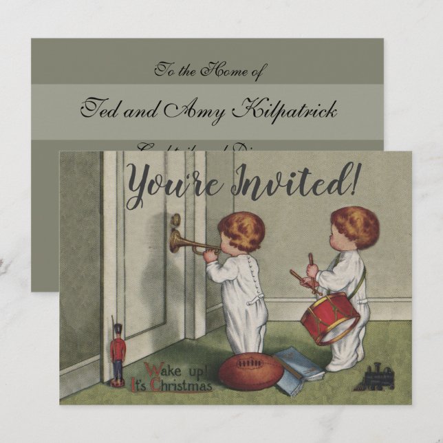 Invitation Réveille-toi c'est Noël illustration mignonne d'en (Devant / Derrière)