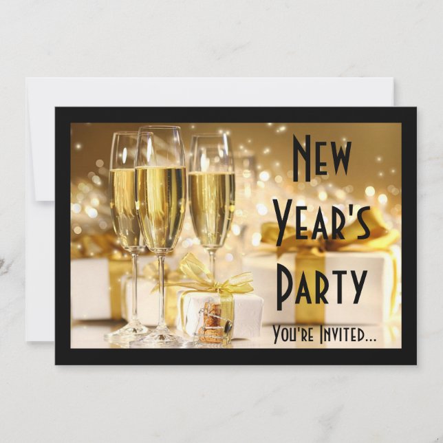Invitation Réveillon du Nouvel An Champagne d'or (Devant)