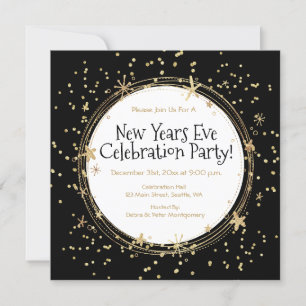Invitation Réveillon du Nouvel An, Étoiles, Or noir, Fête