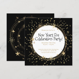 Invitation Réveillon du Nouvel An, Or, Noir, Fête