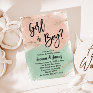 Invitation Révélation de genre, Aquarelle, Or