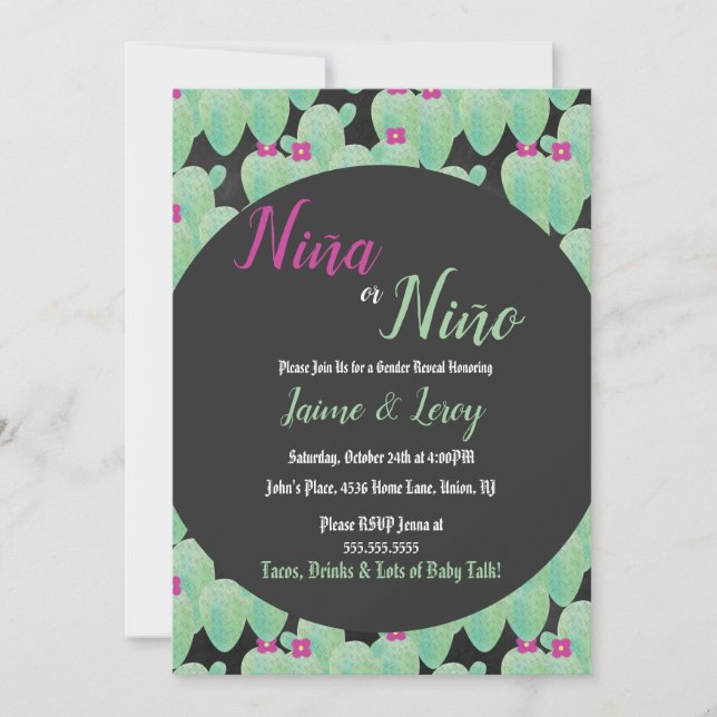 Invitation Révélation de genre Cactus aquarelle Niña Niño Fie (Devant)