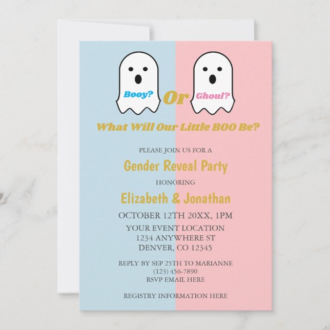 Invitation Révélation de genre de garçon ou de fille Ghoul Ha (Devant)