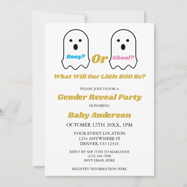 Invitation Révélation de genre de garçon ou de fille Ghoul Ha (Devant)