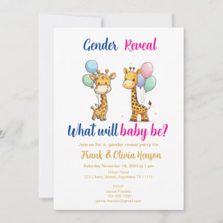 Invitation Révélation de genre de girafe avec des ballons