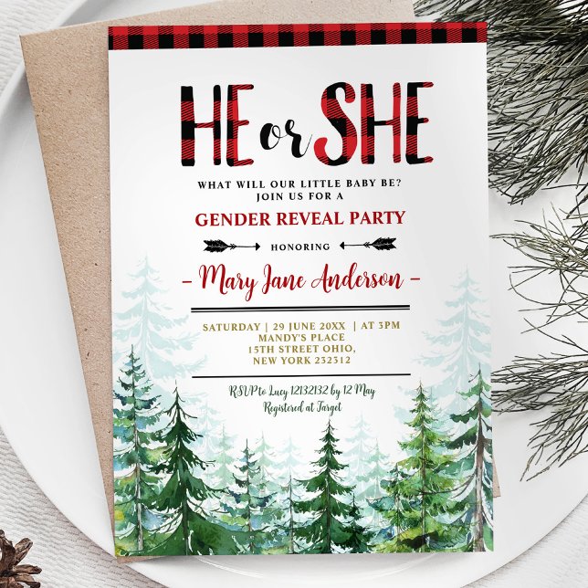 Invitation Révélation de genre de la forêt de bûcherons d'hiv (Créateur téléchargé)