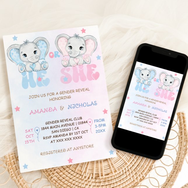 Invitation Révélation de genre de l'éléphant (Créateur téléchargé)