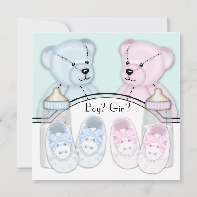 Invitation Révélation de genre de l'ours en peluche bleu rose (Devant)