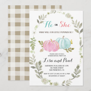 Invitation Révélation de genre de ses Citrouilles en bleu ros