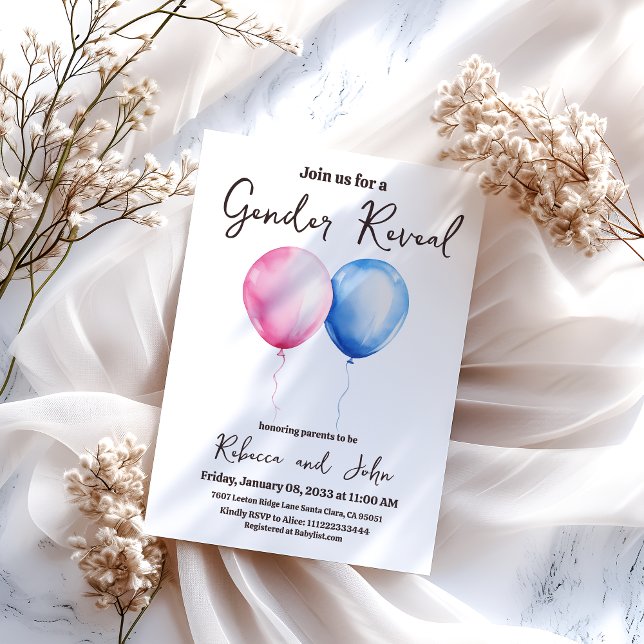 Invitation Révélation de genre de son ballon bleu et rose (Créateur téléchargé)