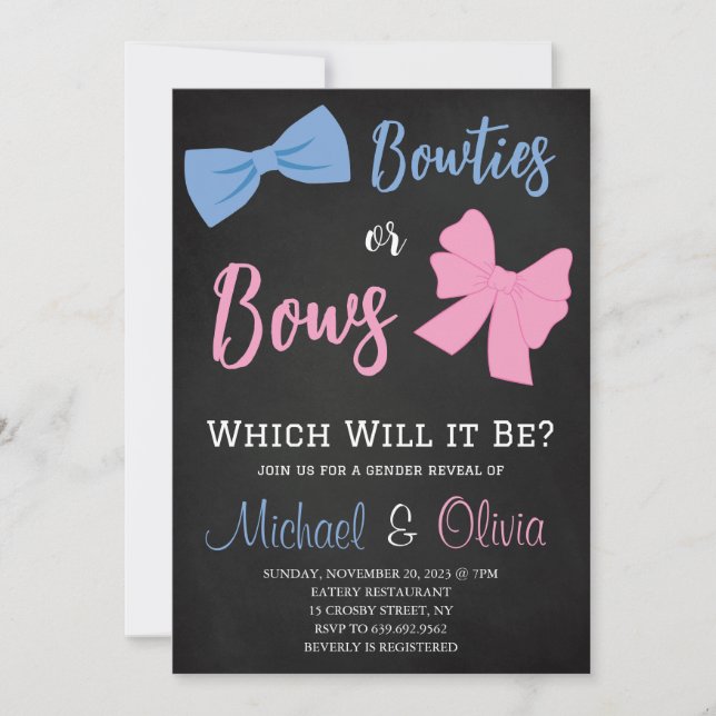 Invitation Révélation de genre des Bowties ou des Bows (Devant)