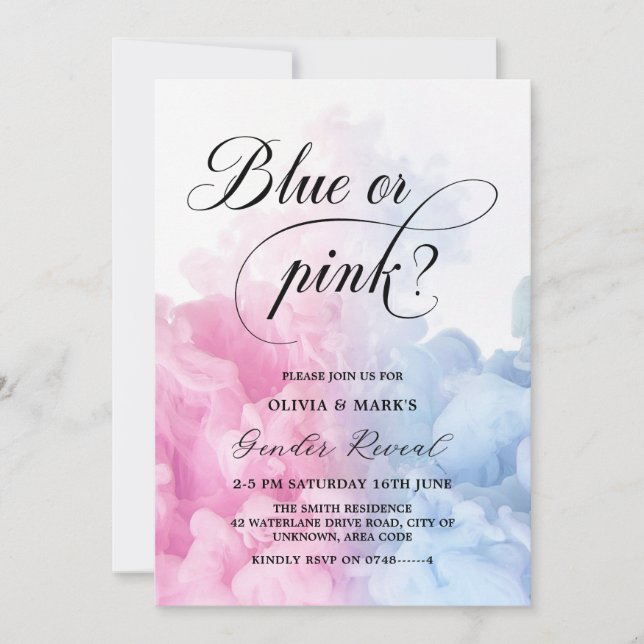 Invitation Révélation de genre Fumée rose et bleu (Devant)