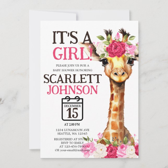 Invitation Révélation de genre pour bébé fille Baby shower de (Devant)