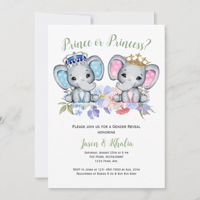 Invitation Révélation de genre Prince ou Princesse (Devant)