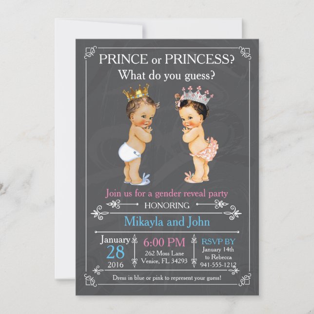 Invitation Révélation de genre Prince ou Princesse - Caucase (Devant)