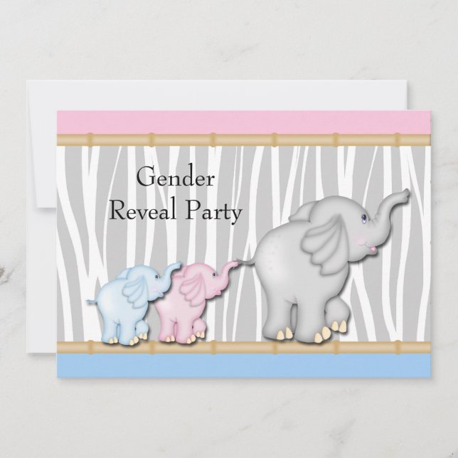 Invitation Révélation de genre rose et bleu éléphant (Devant)