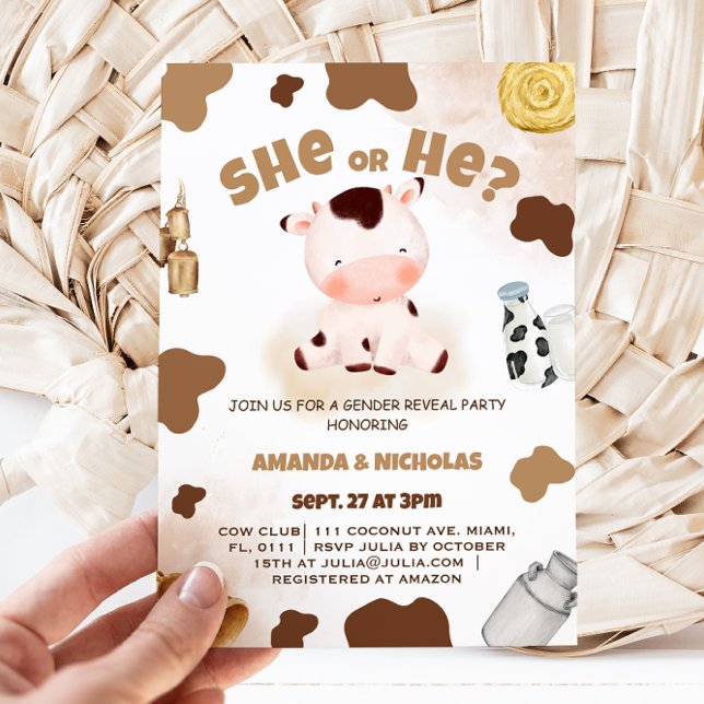 Invitation Révélation de genre Vache mignonne Bohème Rustique (Créateur téléchargé)