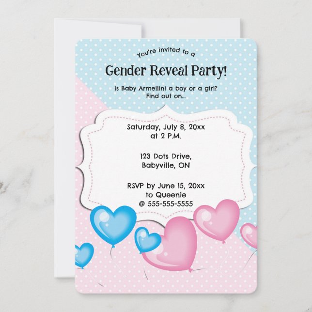 Invitation Révélation de sexe editable points rose et bleu (Devant)