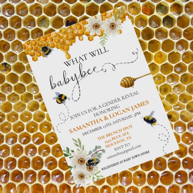 Invitation Révélation du genre Bee Honey Aquarelle Aquarelle  (Créateur téléchargé)