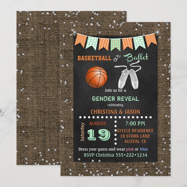 Invitation Révélation du genre dans le basket-ball ou le ball (Devant / Derrière)