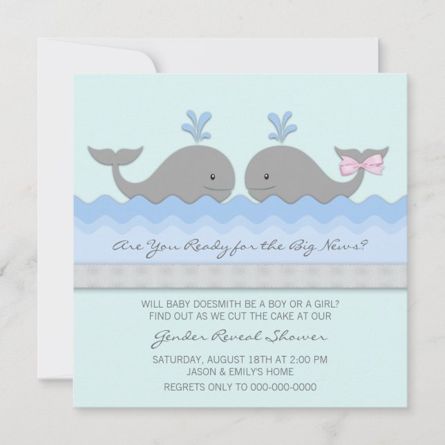 Invitation Révélation du genre de baleine pour bébés (Devant)
