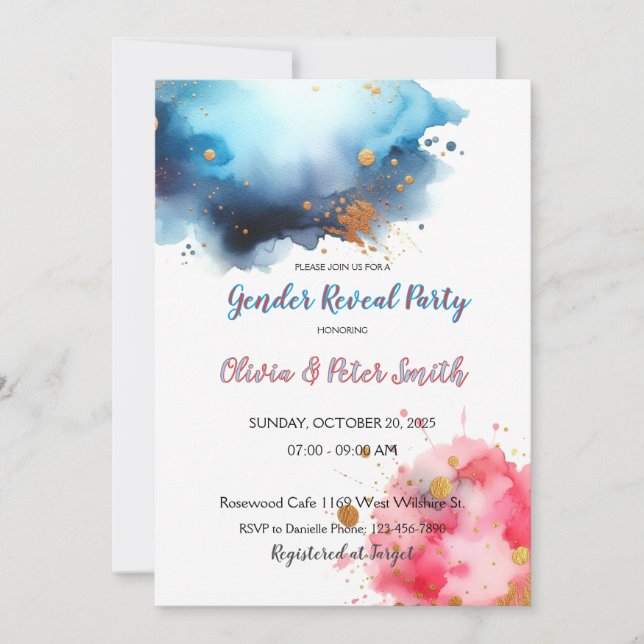 Invitation Révélation du genre rose et bleu Watercoloar (Devant)