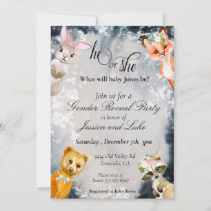Invitation Révélation du sexe Animaux de la forêt hivernale F