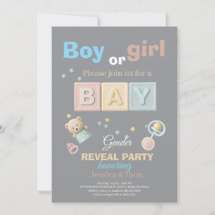 Invitation Révélation du Sexe avec des Blocs Bébé