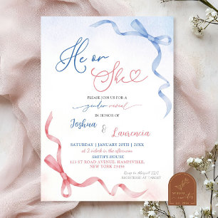 Invitation Révélation du sexe avec un nœud coquette rose et b