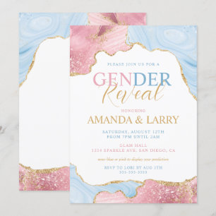 Invitation Révélation du sexe de bébé avec bille d'agate bleu