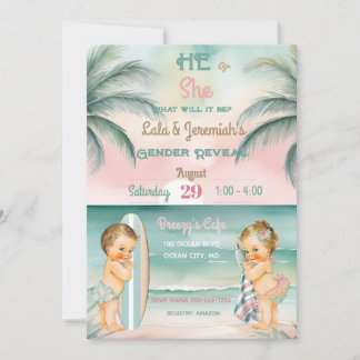 Invitation Révélation du sexe de bébé de plage tropicale Blus