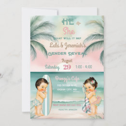 Invitation Révélation du sexe de bébé de plage tropicale Blus