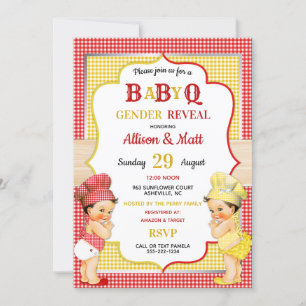 Invitation Révélation du sexe du bébé Q BBQ Gingham rouge jau