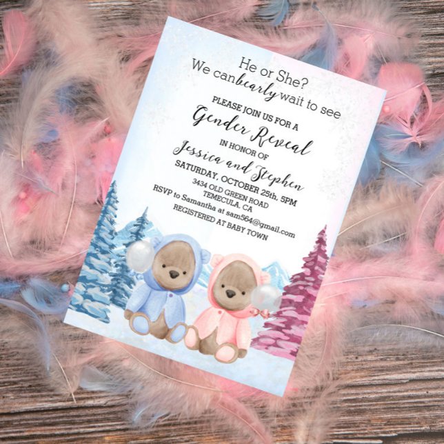 Invitation Révélation Nounours de Noël bleu rose (Créateur téléchargé)
