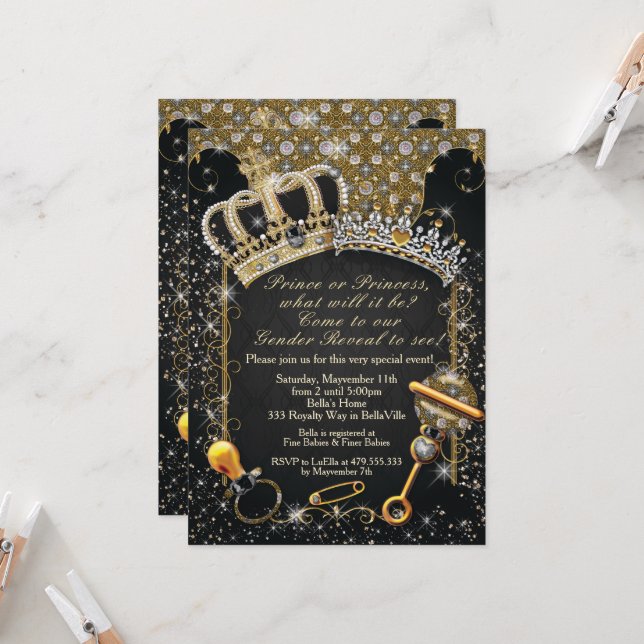 Invitation Révélation Royale du Genre Fille ou Garçon (Devant/Arrière en situation)