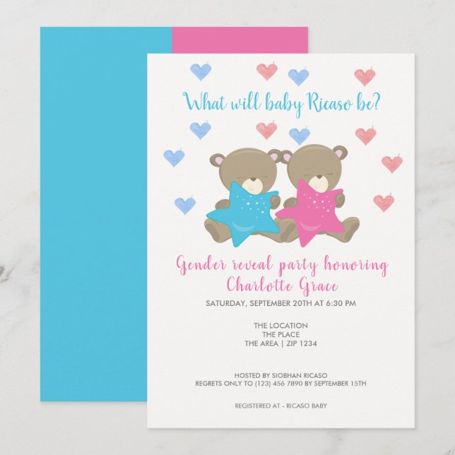 Invitation Révéler le genre Ce que sera le bébé Baby shower d (Devant / Derrière)