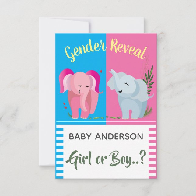 Invitation Révéler le genre Elephant Girl Baby shower garçon (Devant)