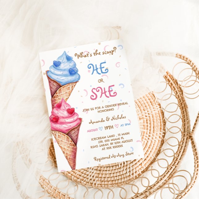 Invitation Révéler Le Genre Lui Ou Elle Crème Glaciaire (Créateur téléchargé)