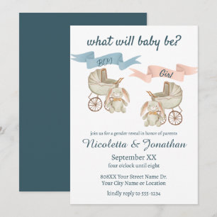 Invitation Révéler le sexe Bébé lapin rose ou bleu